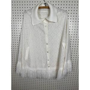 Vintage White Fringe Knit Cardigan Poncho